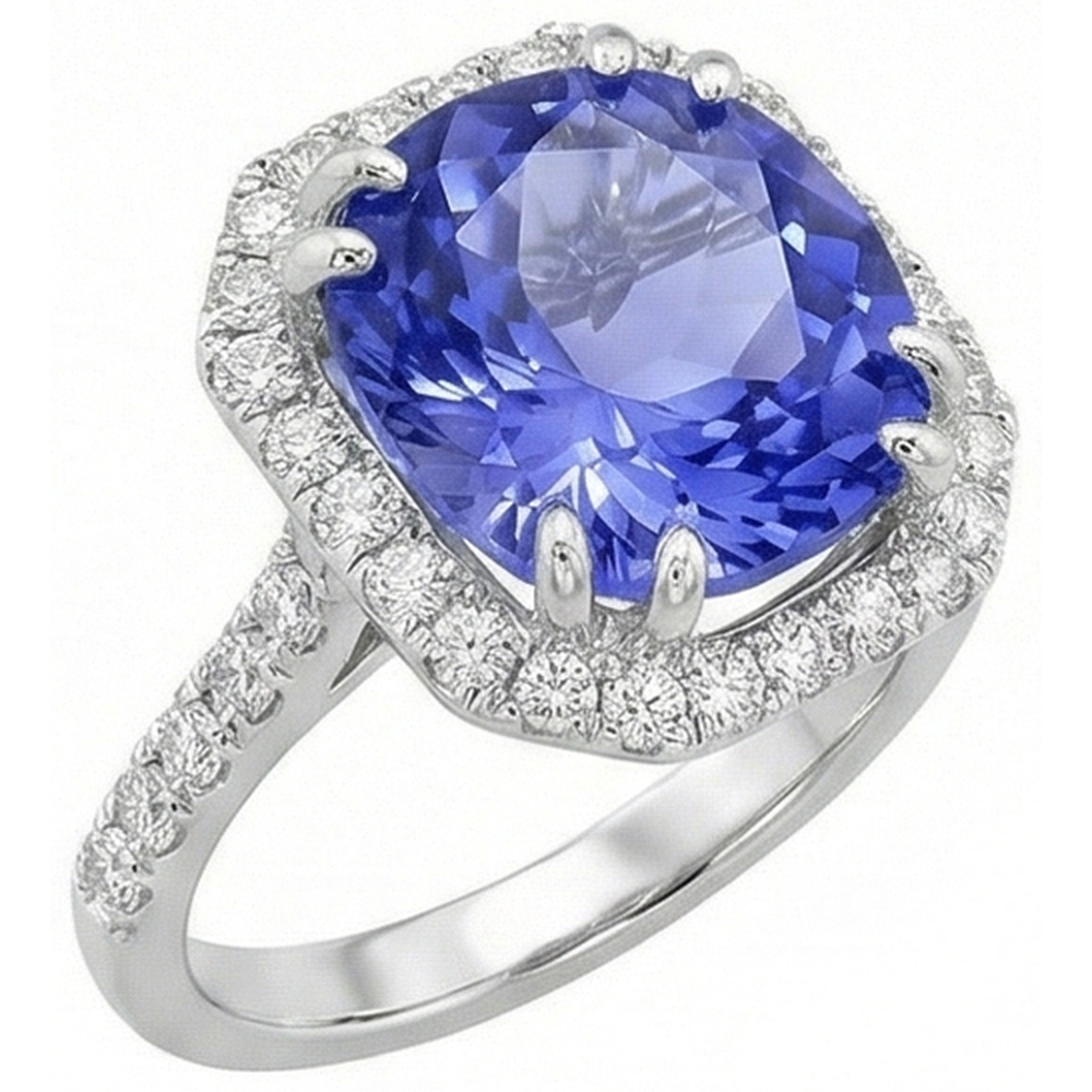 Ceylon Sapphire Natural Earth Mined Diamond ( Not Lab Grown ) s 8 Carats Ring White Gold 14K