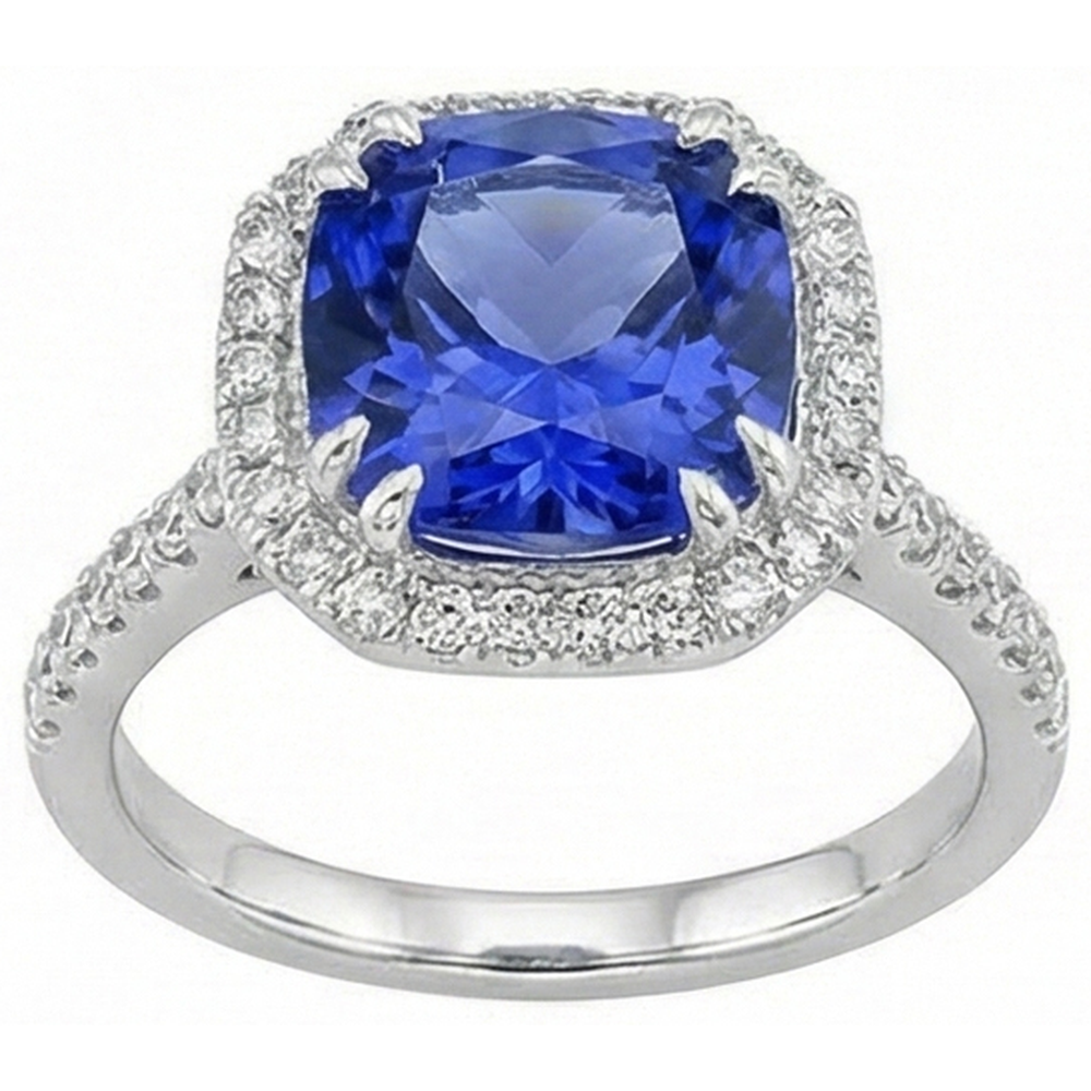 Ceylon Sapphire Natural Earth Mined Diamond ( Not Lab Grown ) s 8 Carats Ring White Gold 14K
