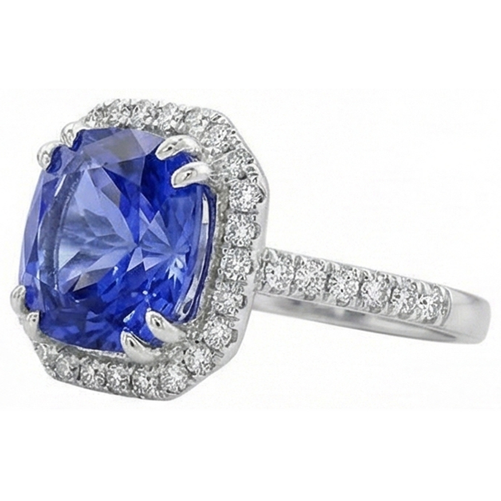 Ceylon Sapphire Natural Earth Mined Diamond ( Not Lab Grown ) s 8 Carats Ring White Gold 14K