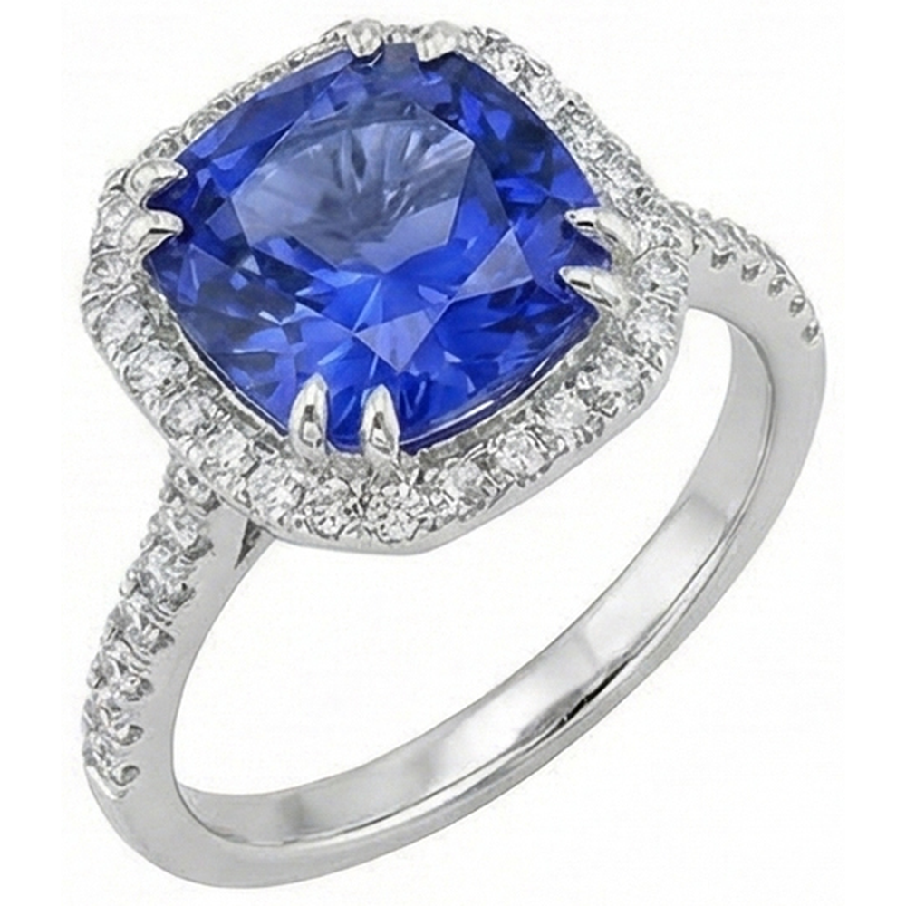 Ceylon Sapphire Natural Earth Mined Diamond ( Not Lab Grown ) s 8 Carats Ring White Gold 14K