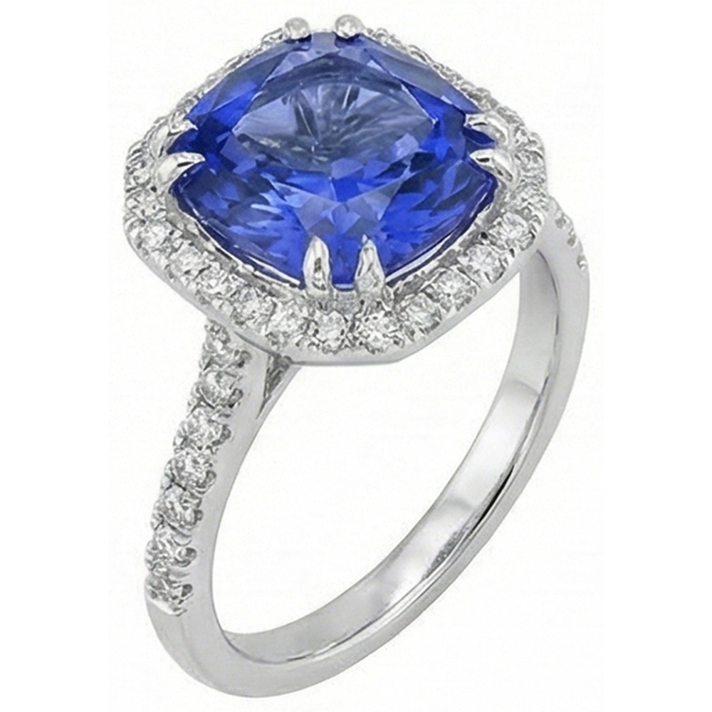 Ceylon Sapphire Natural Earth Mined Diamond ( Not Lab Grown ) s 8 Carats Ring White Gold 14K