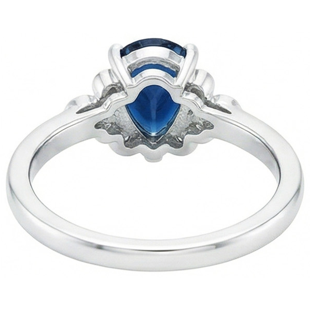 Ceylon Sapphire Pear Cut And Natural Earth Mined Diamond ( Not Lab Grown )s Anniversary Ring 2.30 Ct 14K