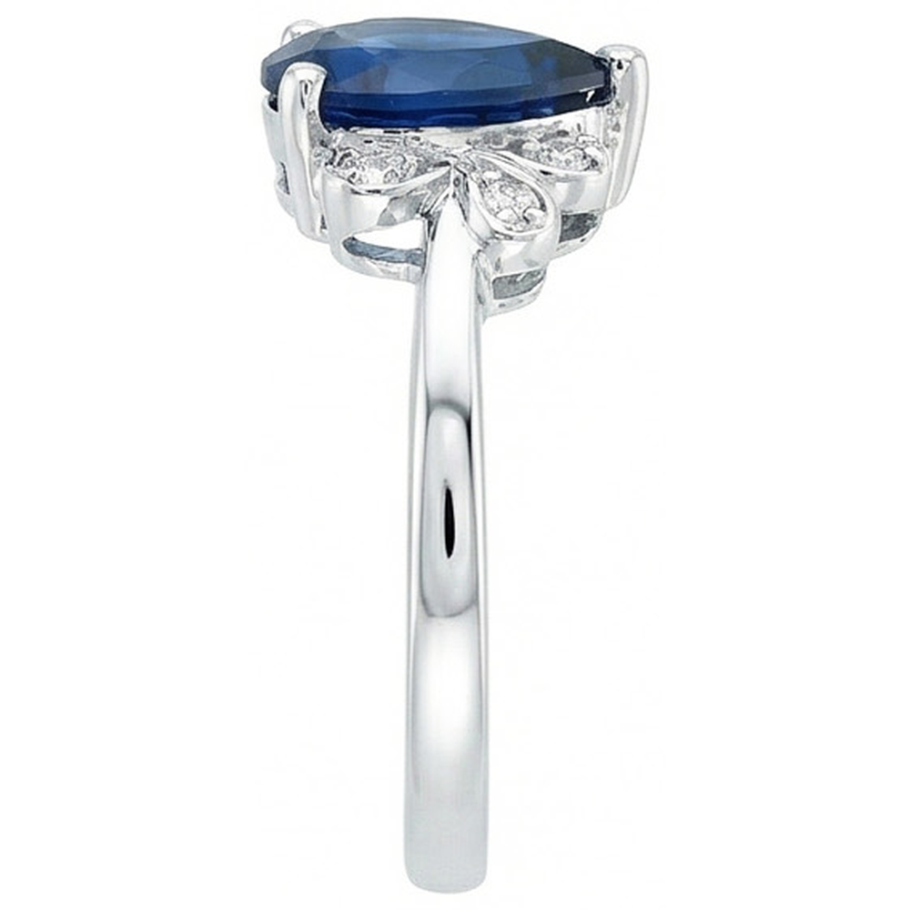 Ceylon Sapphire Pear Cut And Natural Earth Mined Diamond ( Not Lab Grown )s Anniversary Ring 2.30 Ct 14K