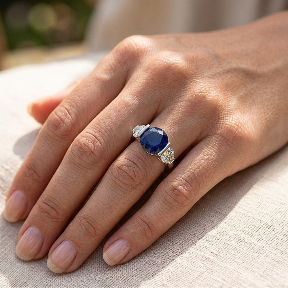 Ceylon Sapphire Ring With Natural Earth Mined Diamond ( Not Lab Grown )s