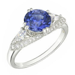 Ceylon Sapphire Round Natural Earth Mined Diamond ( Not Lab Grown ) Ring Antique Style 2.75 Carats