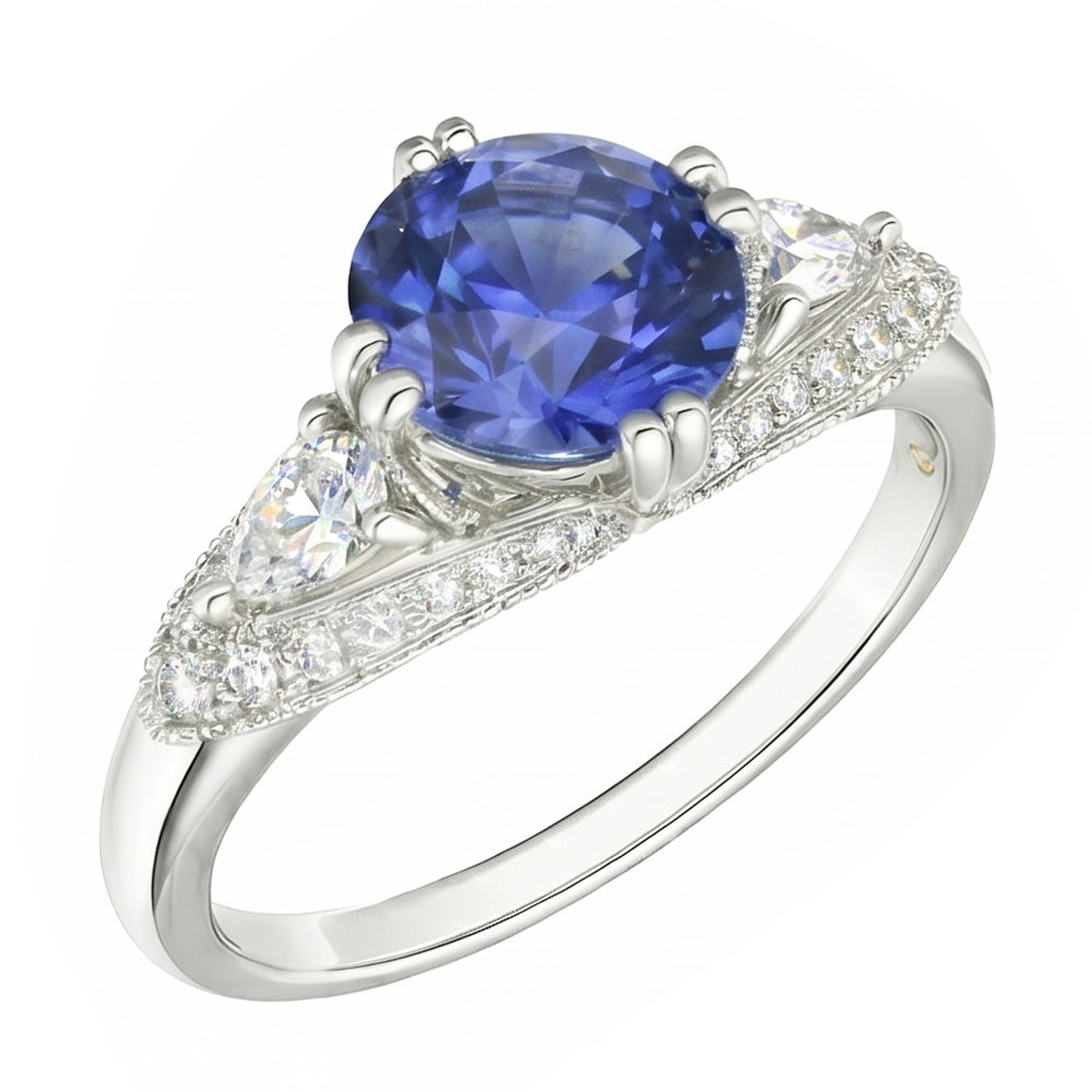 Ceylon Sapphire Round Natural Earth Mined Diamond ( Not Lab Grown ) Ring Antique Style 2.75 Carats