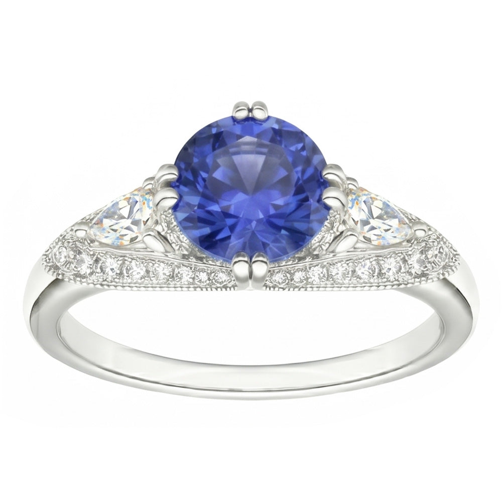 Ceylon Sapphire Round Natural Earth Mined Diamond ( Not Lab Grown ) Ring Antique Style 2.75 Carats