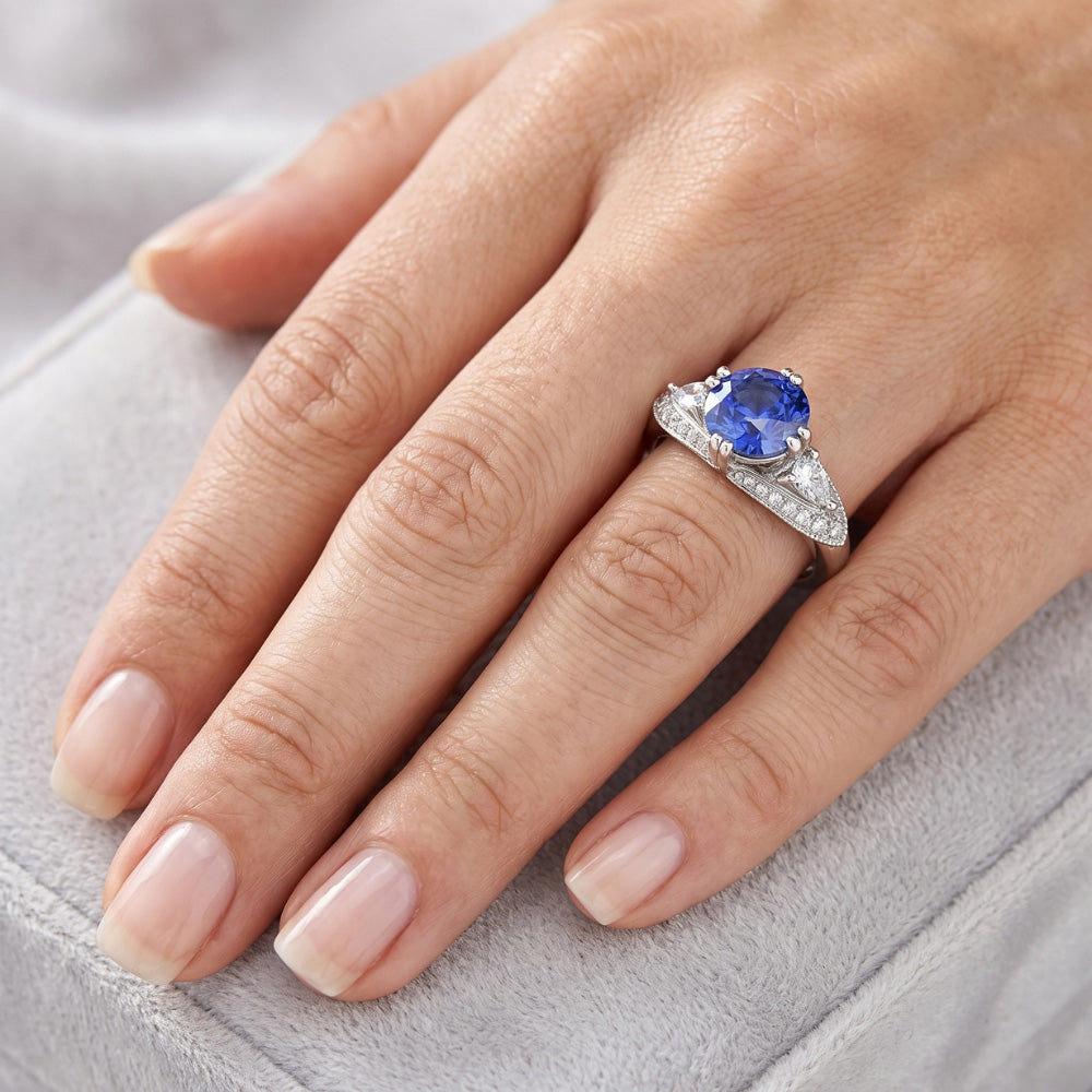 Ceylon Sapphire Round Natural Earth Mined Diamond ( Not Lab Grown ) Ring Antique Style 2.75 Carats
