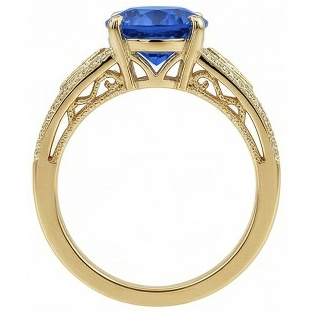 Ceylon Sapphire Round Natural Earth Mined Diamond ( Not Lab Grown ) s 3.75 Ct Ring Antique Style