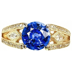 Ceylon Sapphire Round Natural Earth Mined Diamond ( Not Lab Grown ) s 3.75 Ct Ring Antique Style