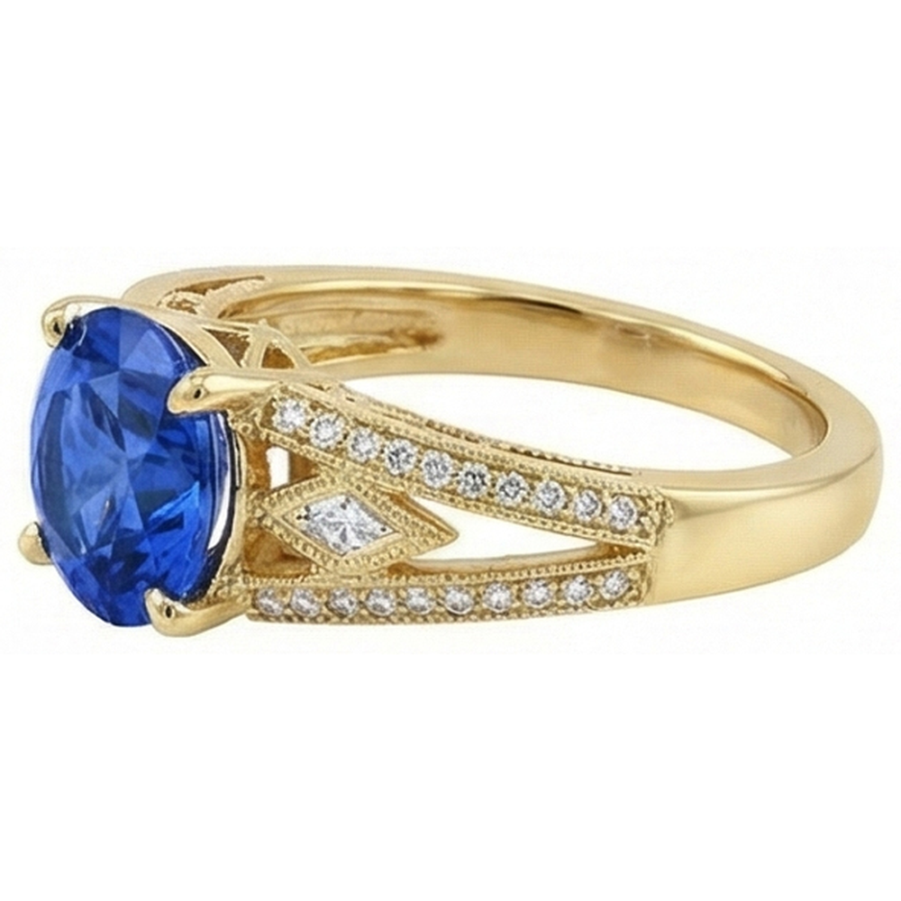 Ceylon Sapphire Round Natural Earth Mined Diamond ( Not Lab Grown ) s 3.75 Ct Ring Antique Style