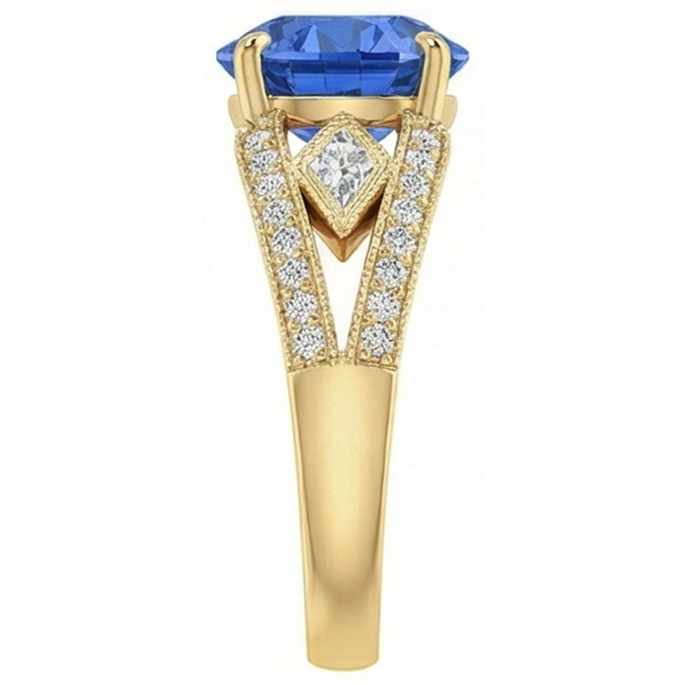 Ceylon Sapphire Round Natural Earth Mined Diamond ( Not Lab Grown ) s 3.75 Ct Ring Antique Style