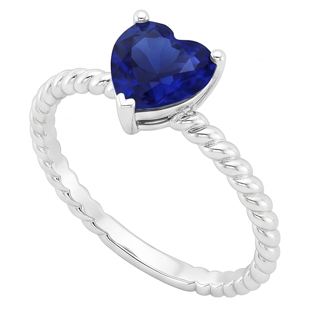 Ceylon Sapphire Solitaire Heart Shaped Ring Rope Style 1.50 Carats