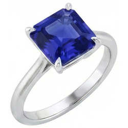 Ceylon Sapphire Solitaire Ring Asscher Cut 2 Carats Women's Jewelry