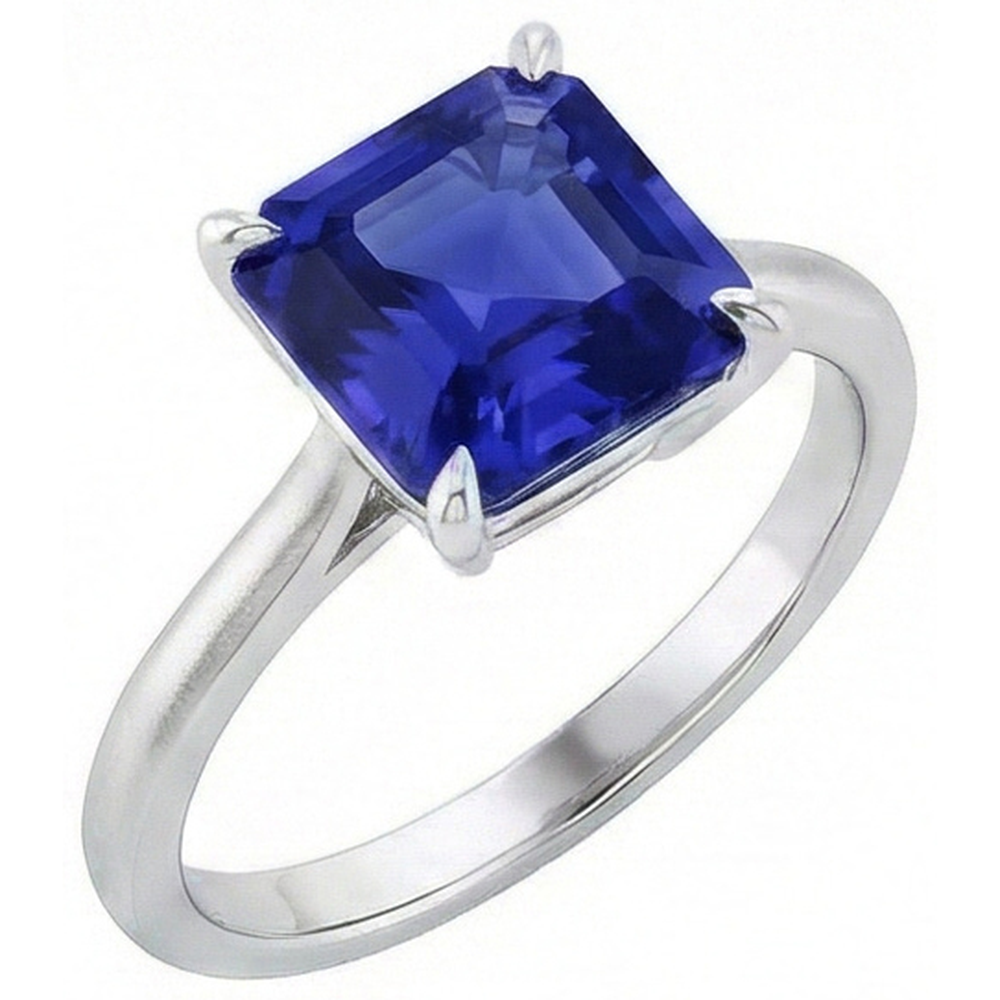 Ceylon Sapphire Solitaire Ring Asscher Cut 2 Carats Women's Jewelry