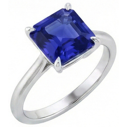 Ceylon Sapphire Solitaire Ring Asscher Cut 2 Carats Women's Jewelry