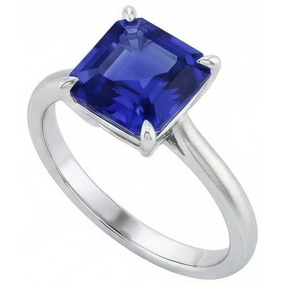 Ceylon Sapphire Solitaire Ring Asscher Cut 2 Carats Women's Jewelry
