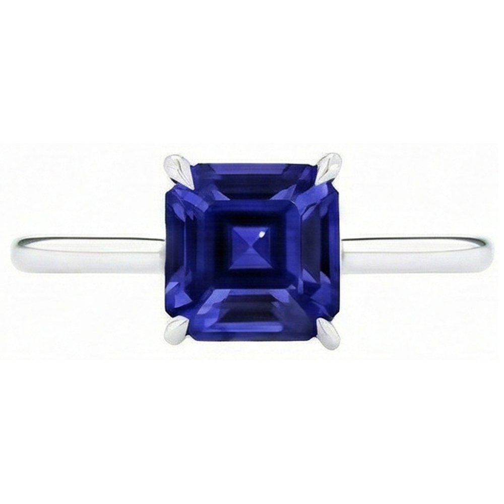 Ceylon Sapphire Solitaire Ring Asscher Cut 2 Carats Women's Jewelry