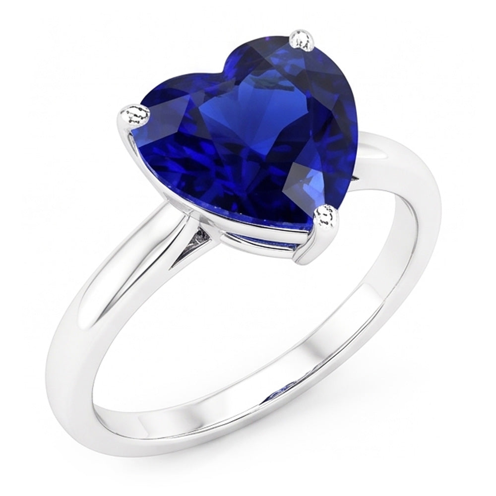 Ceylon Sapphire Solitaire Ring Heart Cut White Gold 2.50 Carats