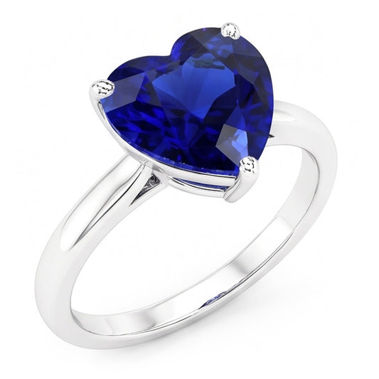 Ceylon Sapphire Solitaire Ring Heart Cut White Gold 2.50 Carats