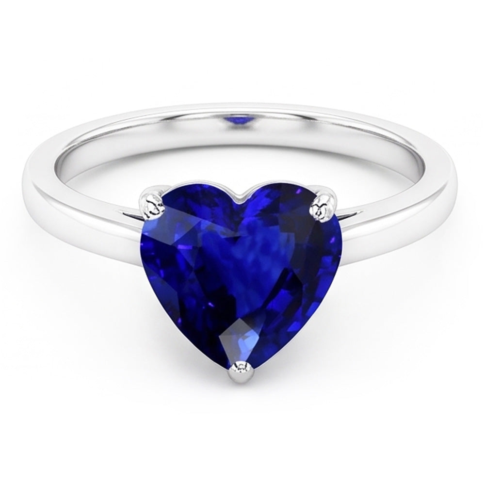 Ceylon Sapphire Solitaire Ring Heart Cut White Gold 2.50 Carats