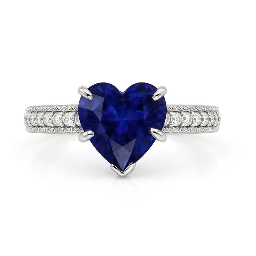 Ceylon Sapphire Solitaire Ring & Pave Set Natural Earth Mined Diamond ( Not Lab Grown ) Accents 2.50 Carats