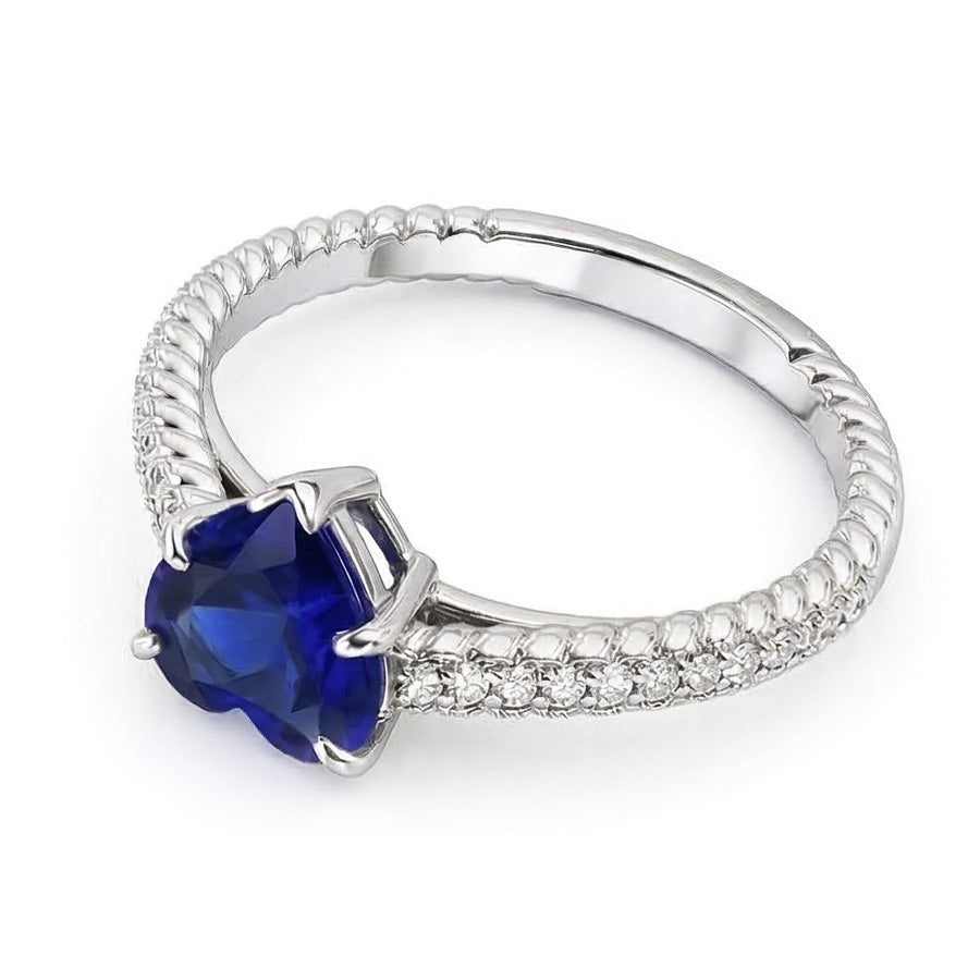 Ceylon Sapphire Solitaire Ring & Pave Set Natural Earth Mined Diamond ( Not Lab Grown ) Accents 2.50 Carats