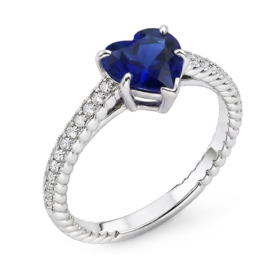 Ceylon Sapphire Solitaire Ring & Pave Set Natural Earth Mined Diamond ( Not Lab Grown ) Accents 2.50 Carats