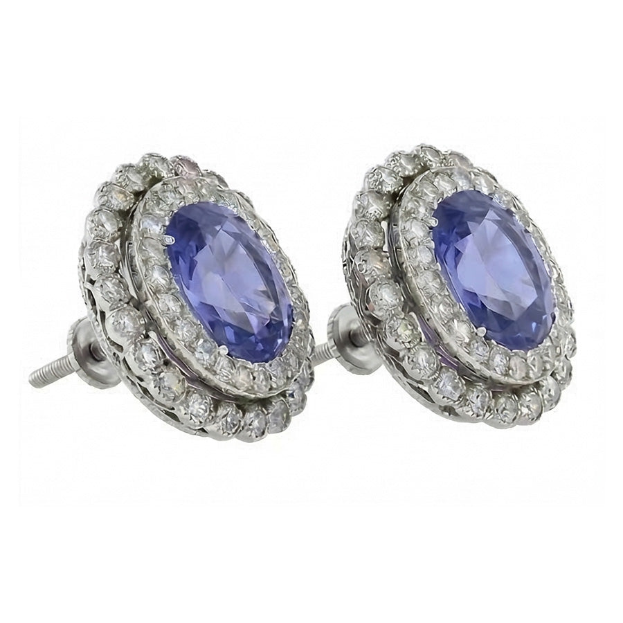 natural round sapphire 4.38ct earring front view