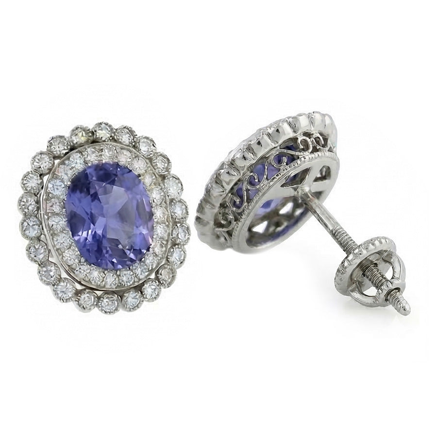natural round sapphire 4.38ct earring close up detail