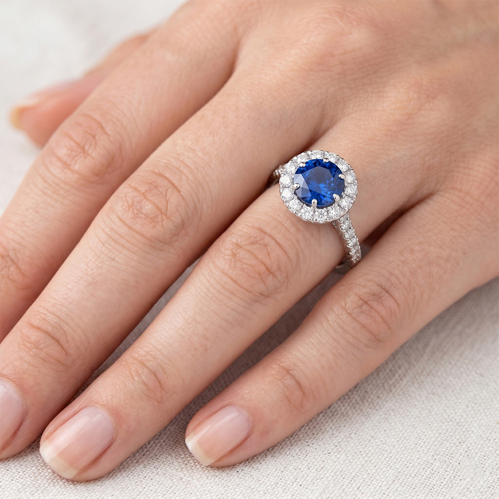Ceylon Sapphire With Natural Earth Mined Diamond ( Not Lab Grown ) s Engagement Ring 3.90 Ct White Gold 14K