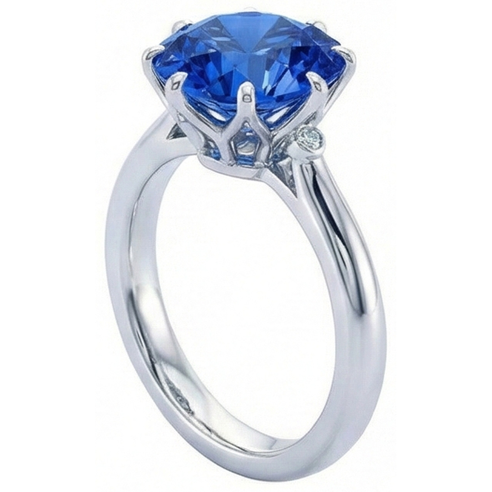 Ceylon Sapphire With Natural Earth Mined Diamond ( Not Lab Grown )s 1.90 Ct Ring White Gold 14K