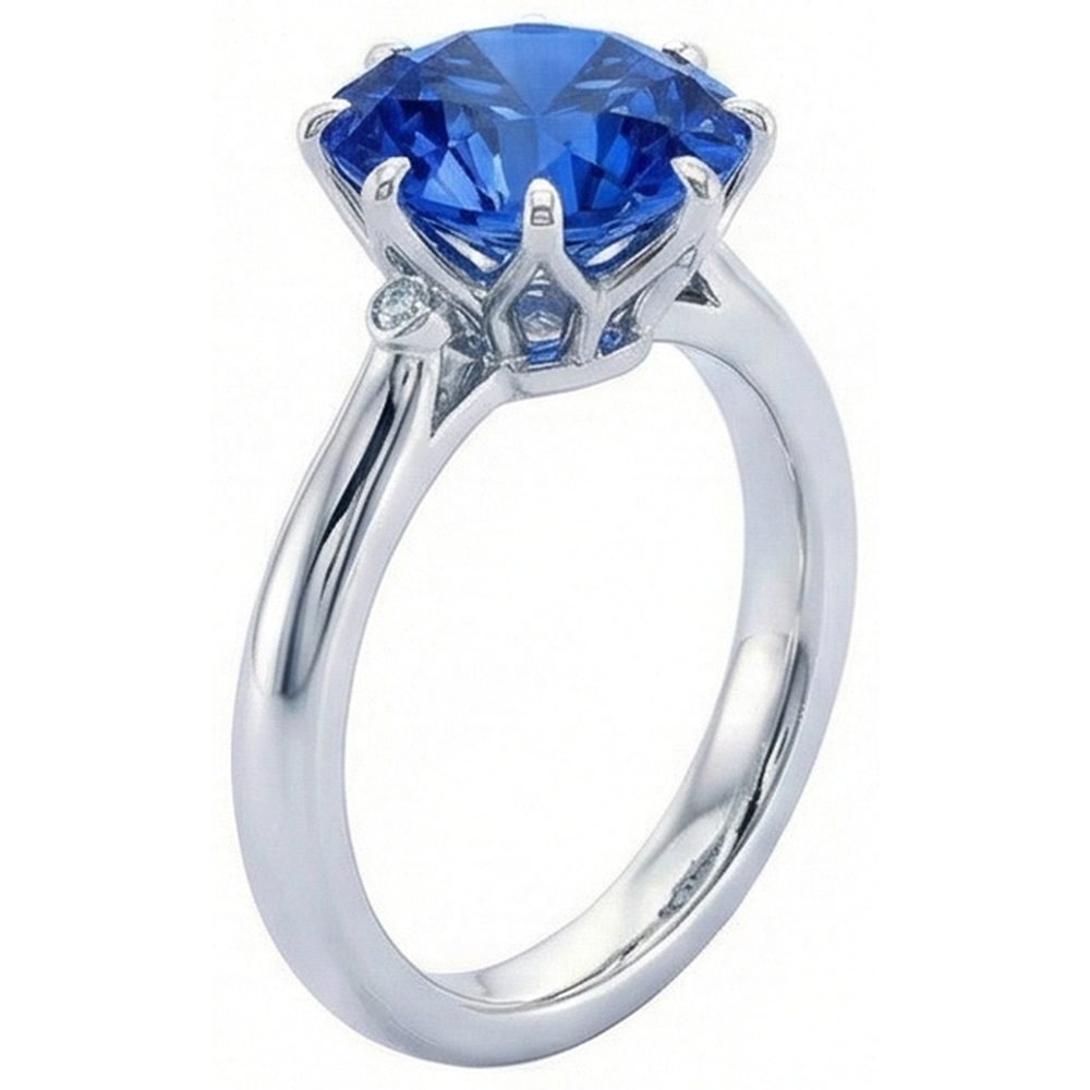 Ceylon Sapphire With Natural Earth Mined Diamond ( Not Lab Grown )s 1.90 Ct Ring White Gold 14K