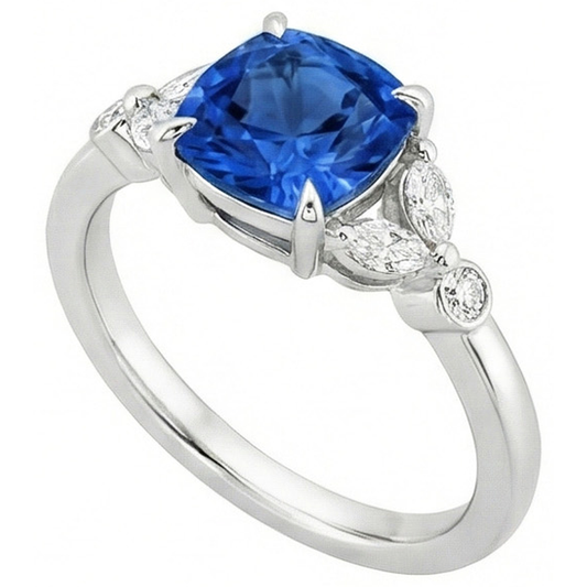 Ceylon Sapphire With Natural Earth Mined Diamond ( Not Lab Grown ) s 2.70 Ct Ring White Gold 14K