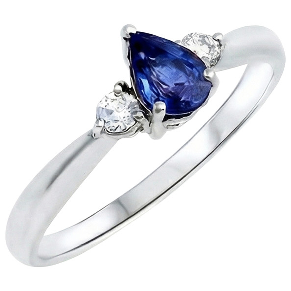 Ceylon Sapphire With Natural Earth Mined Diamond ( Not Lab Grown ) s 3 Stone Ring 1.50 Carats White Gold 14K