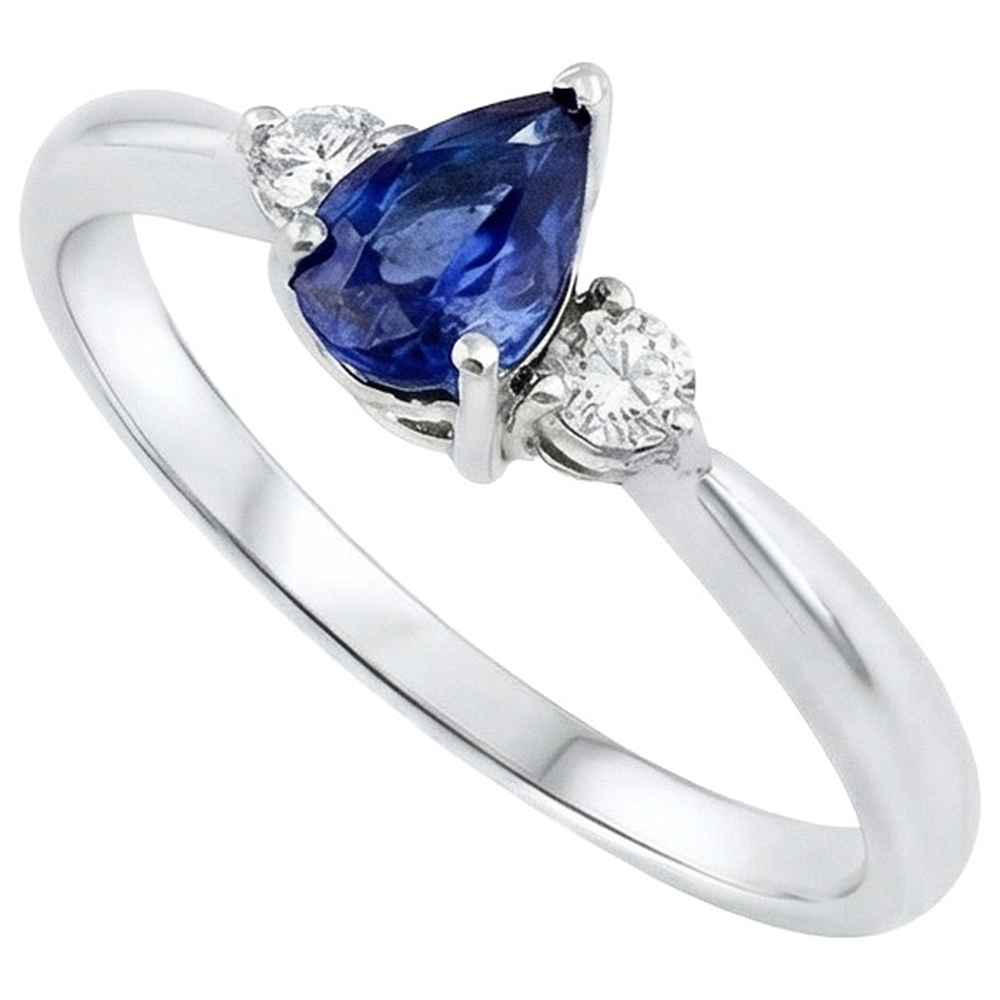 Ceylon Sapphire With Natural Earth Mined Diamond ( Not Lab Grown ) s 3 Stone Ring 1.50 Carats White Gold 14K