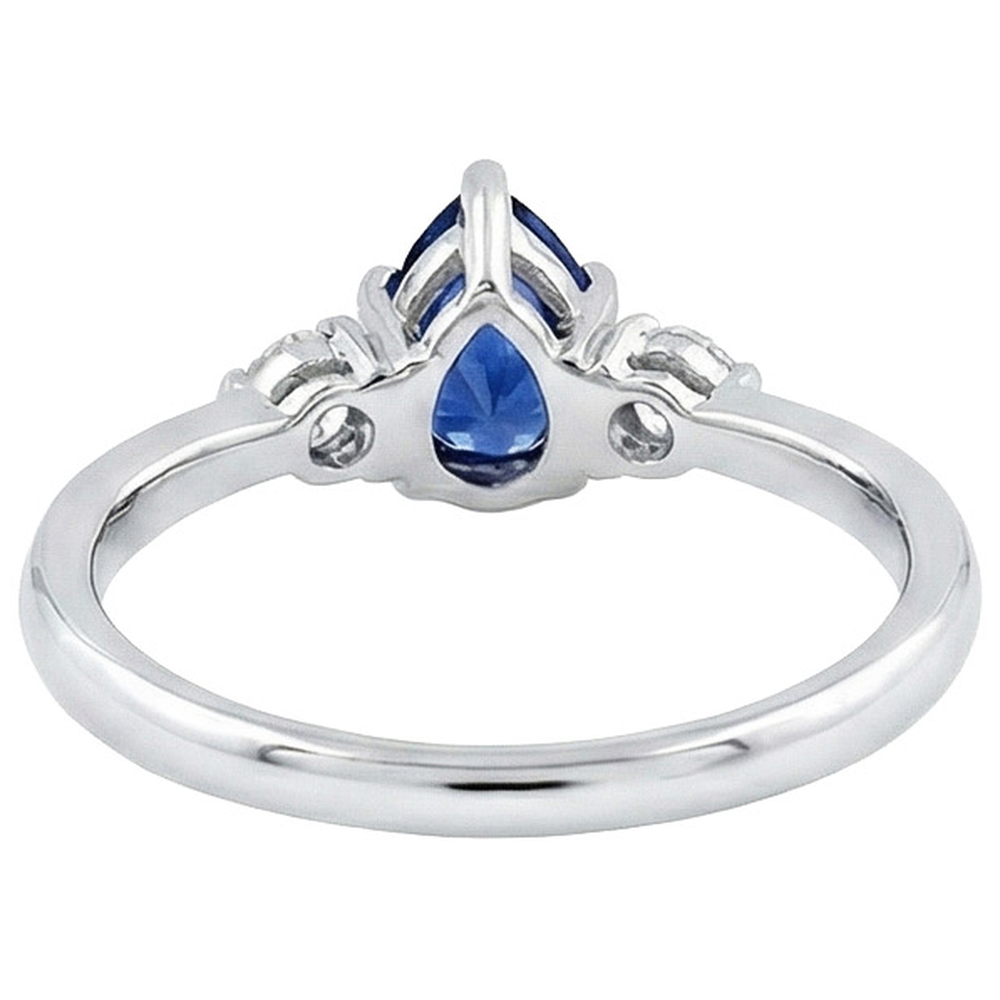 Ceylon Sapphire With Natural Earth Mined Diamond ( Not Lab Grown ) s 3 Stone Ring 1.50 Carats White Gold 14K