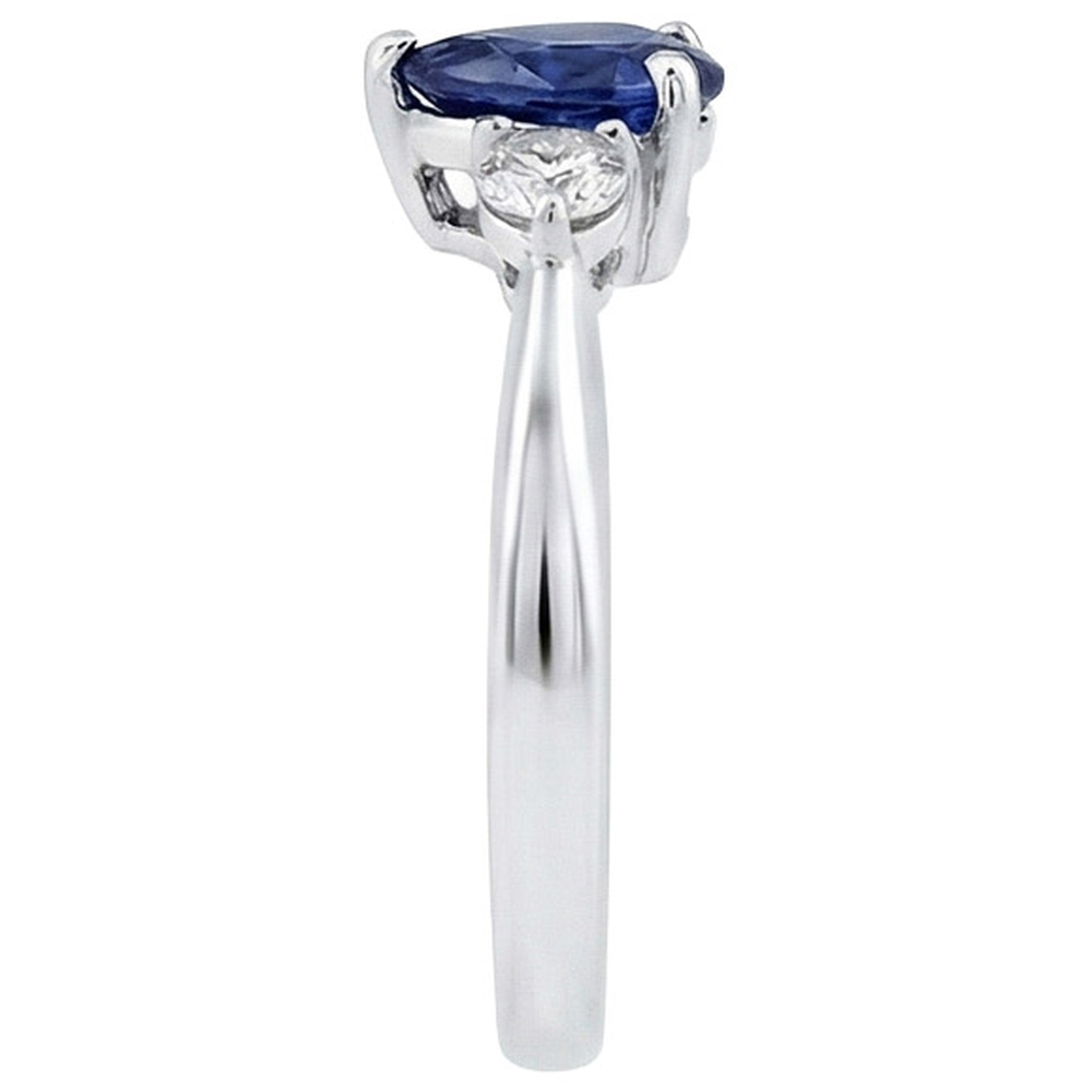 Ceylon Sapphire With Natural Earth Mined Diamond ( Not Lab Grown ) s 3 Stone Ring 1.50 Carats White Gold 14K