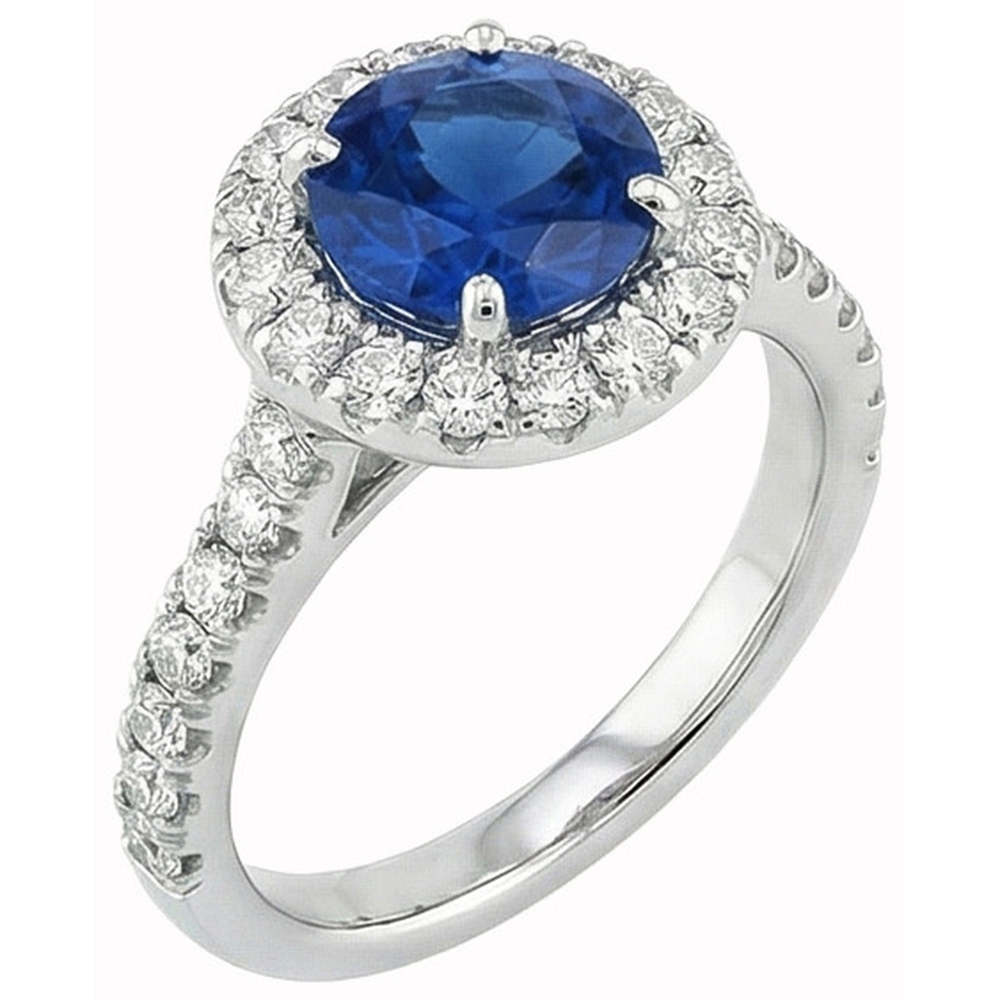 Ceylon Sapphire With Natural Earth Mined Diamond ( Not Lab Grown ) s Engagement Ring 3.90 Ct White Gold 14K