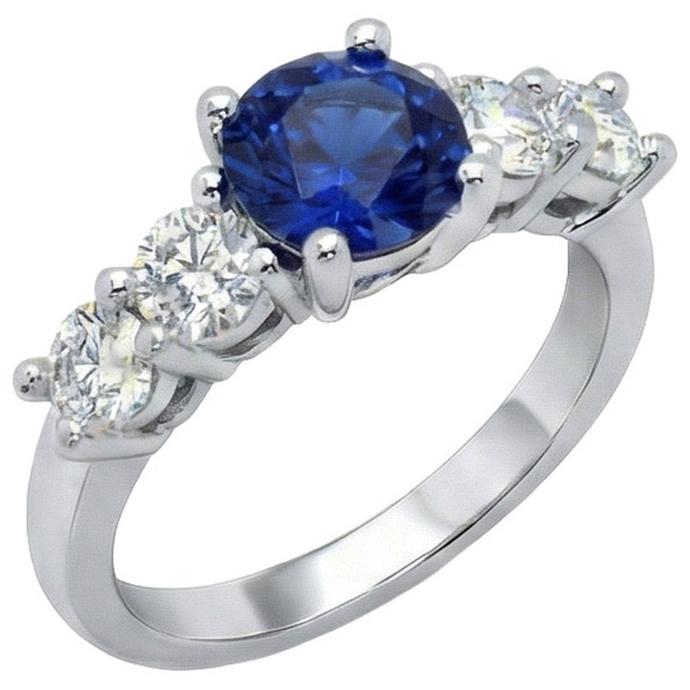 Ceylon Sapphire & Natural Earth Mined Diamond ( Not Lab Grown ) s Gemstone Ring 2.90 Carats White Gold 14K
