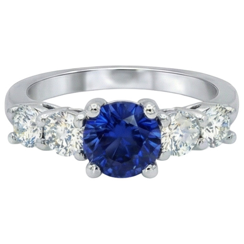 Ceylon Sapphire & Natural Earth Mined Diamond ( Not Lab Grown ) s Gemstone Ring 2.90 Carats White Gold 14K