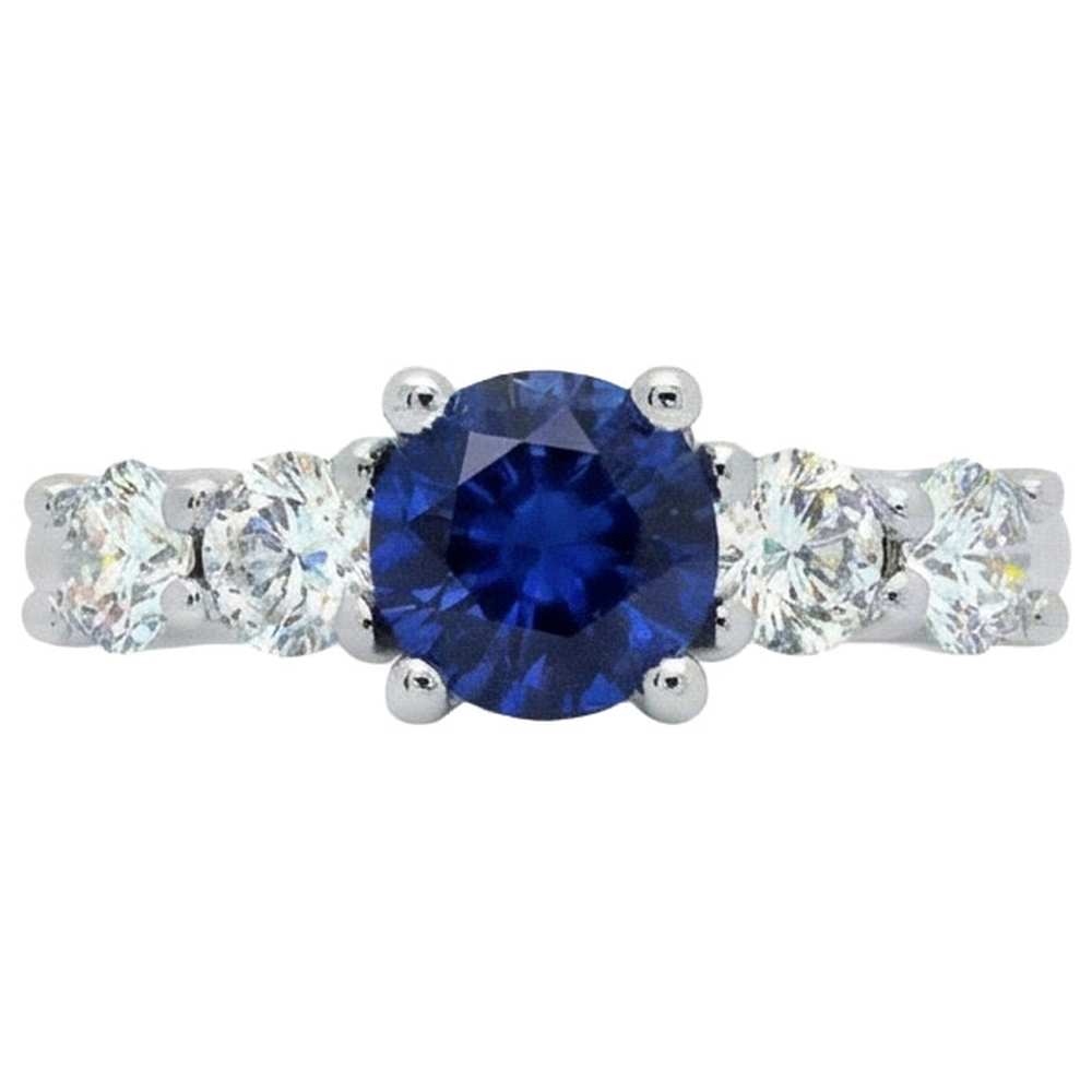 Ceylon Sapphire & Natural Earth Mined Diamond ( Not Lab Grown ) s Gemstone Ring 2.90 Carats White Gold 14K