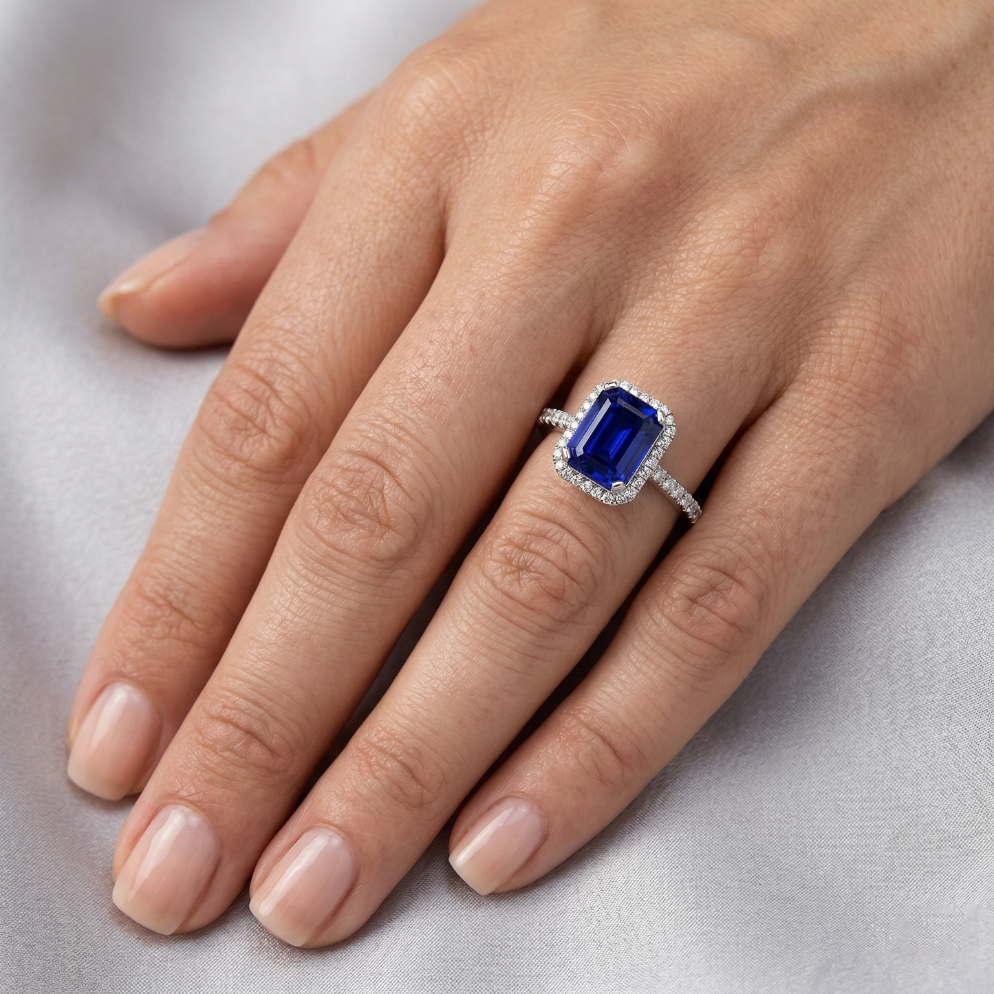 Ceylon Blue Sapphire With Natural Earth Mined Diamond ( Not Lab Grown ) s Ring 3.50 Ct White Gold 14K