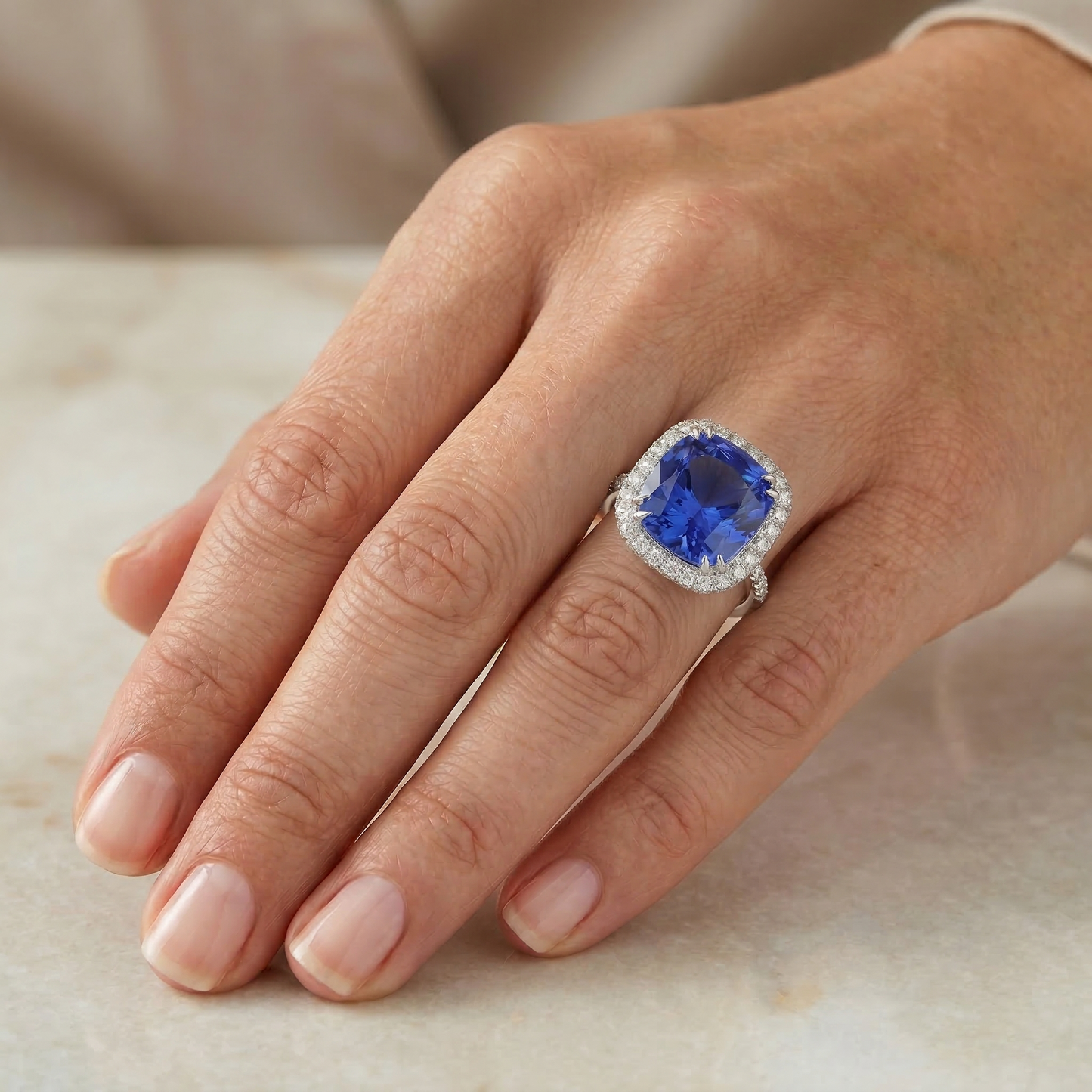 Ceylon Sapphire Natural Earth Mined Diamond ( Not Lab Grown ) s 8 Carats Ring White Gold 14K