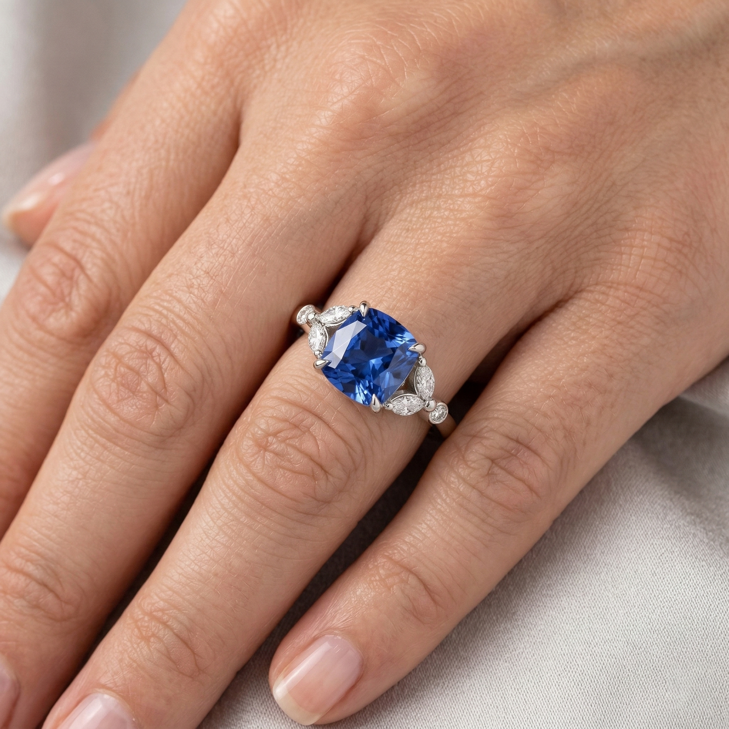Ceylon Sapphire With Natural Earth Mined Diamond ( Not Lab Grown ) s 2.70 Ct Ring White Gold 14K