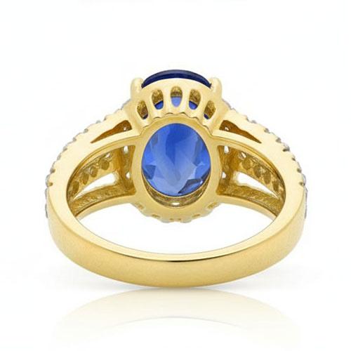 Ceylon Sapphire Oval And Round Natural Earth Mined Diamonds Ring Gold 14K 3.50 Carats