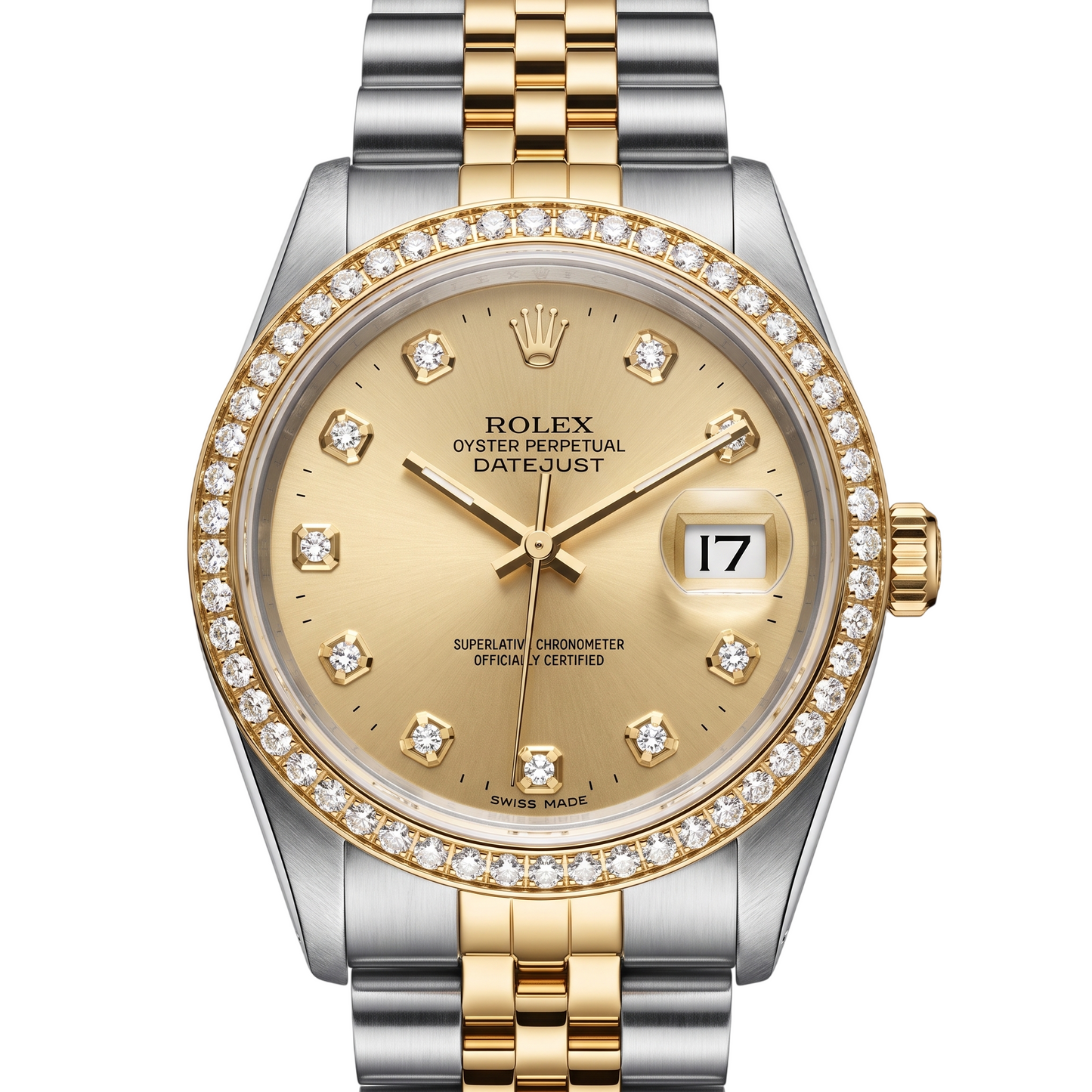 Champagne Diamond Dial Bezel Rolex Datejust Watch Gold & Steel QUICK SET