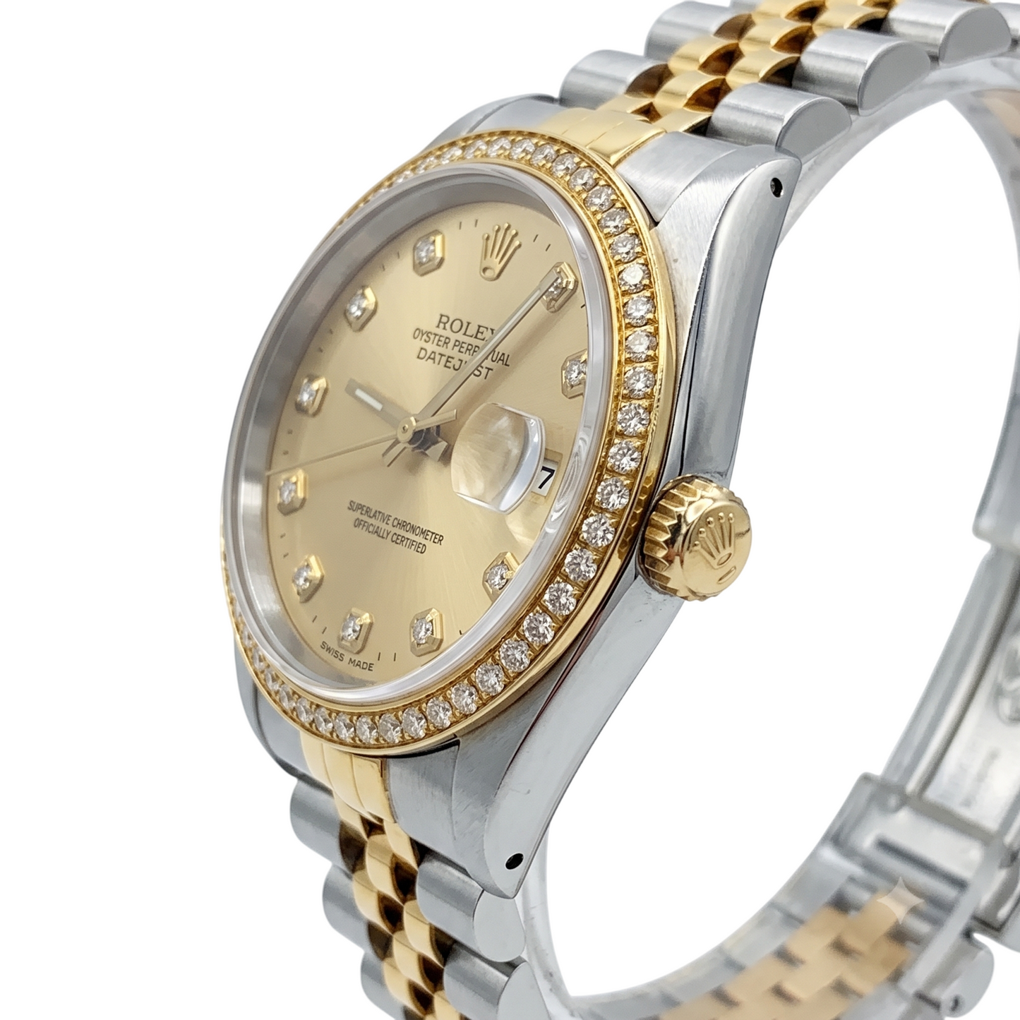 Champagne Diamond Dial Bezel Rolex Datejust Watch Gold & Steel QUICK SET
