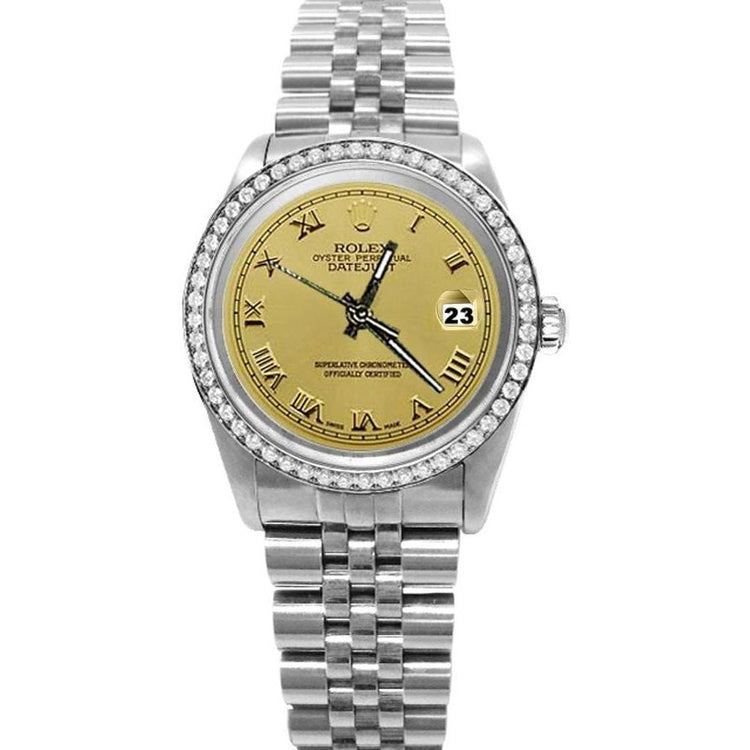 Roman Dial Diamond Bezel Ss Watch