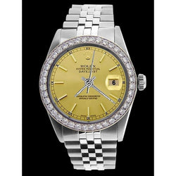 Champagne Stick Dial Datejust Gents Watch Stainless Steel Rolex QUICK SET